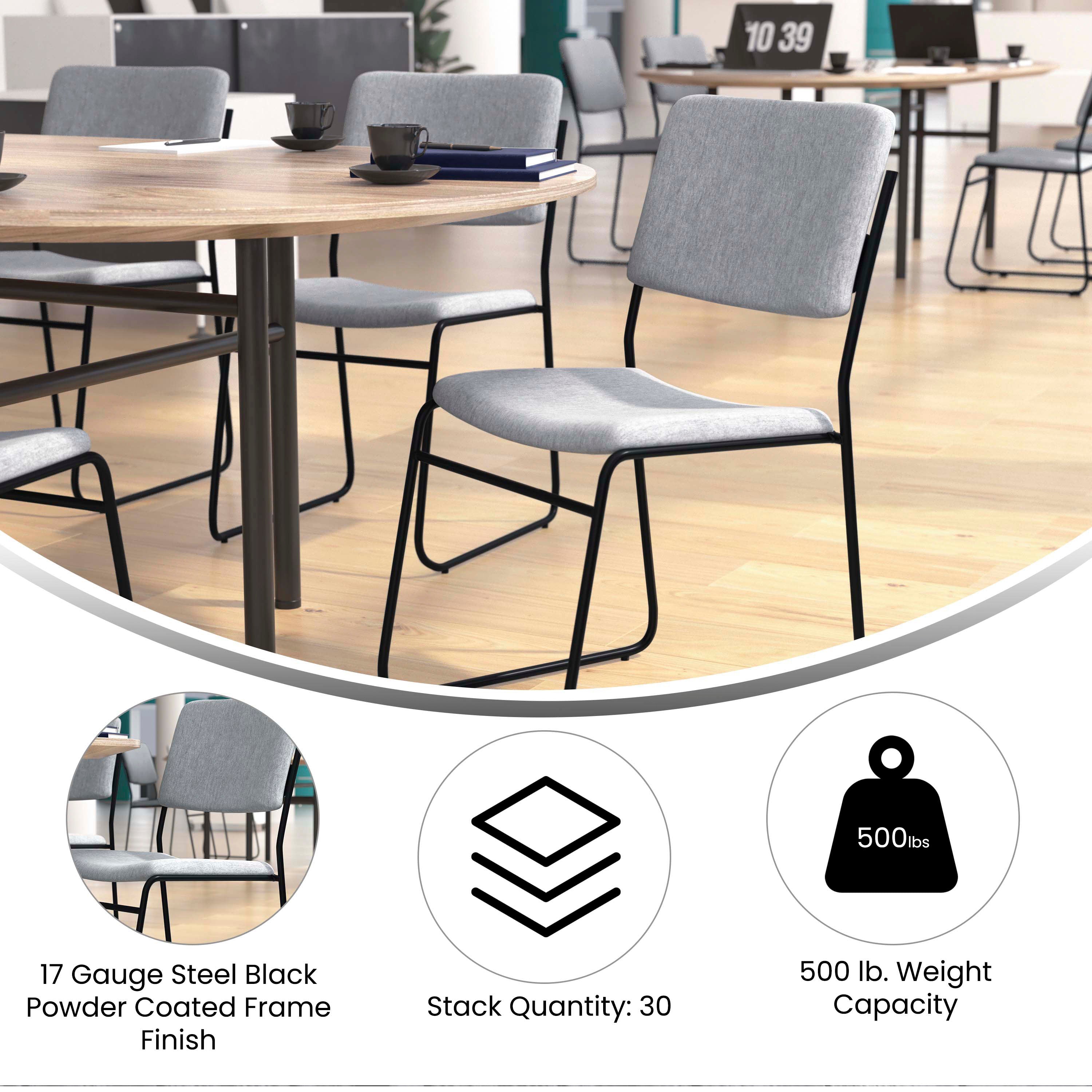 FLASH High Density Stacking Chair with Sled Base 500 lb Gray