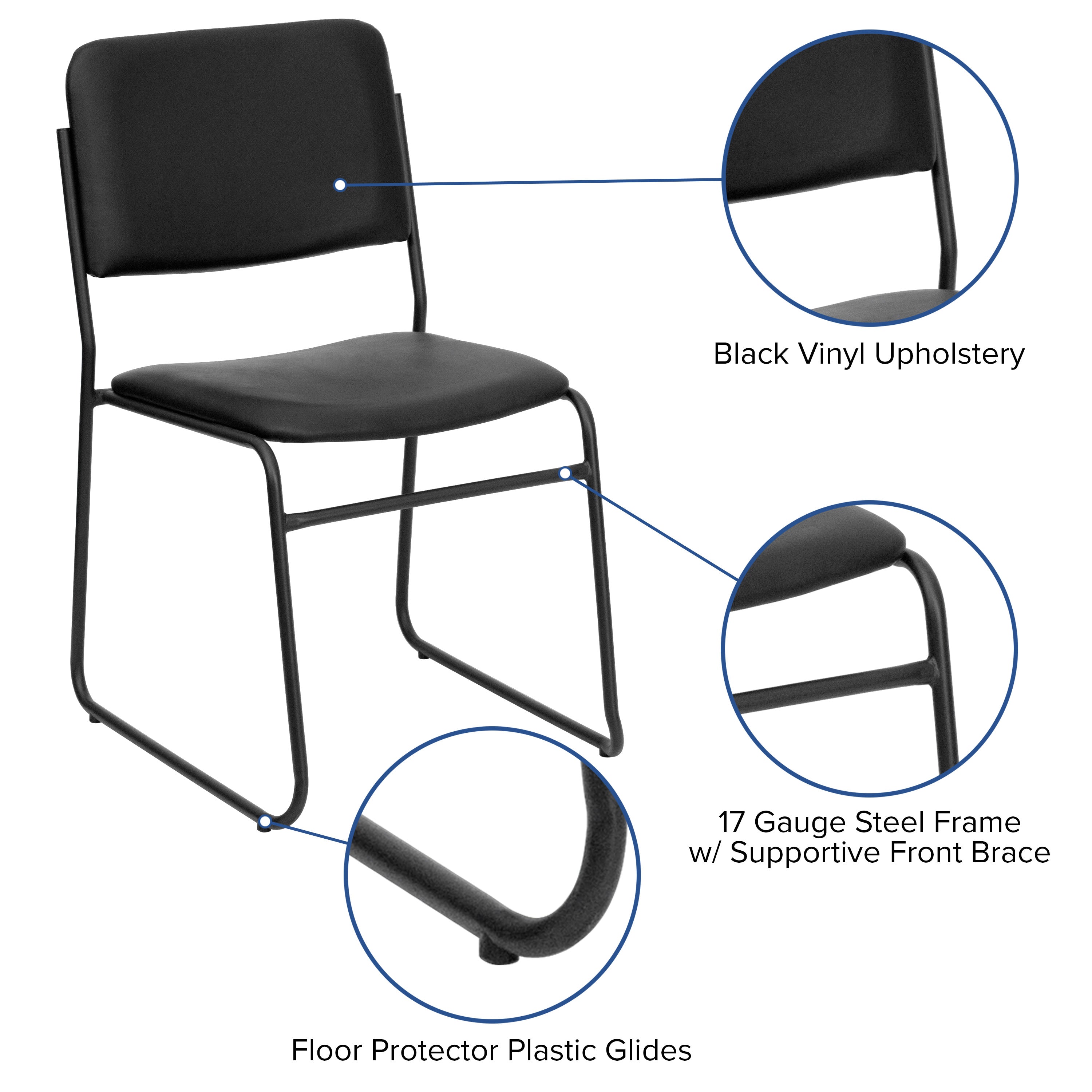 FLASH High Density Stacking Chair with Sled Base 500 lb Gray