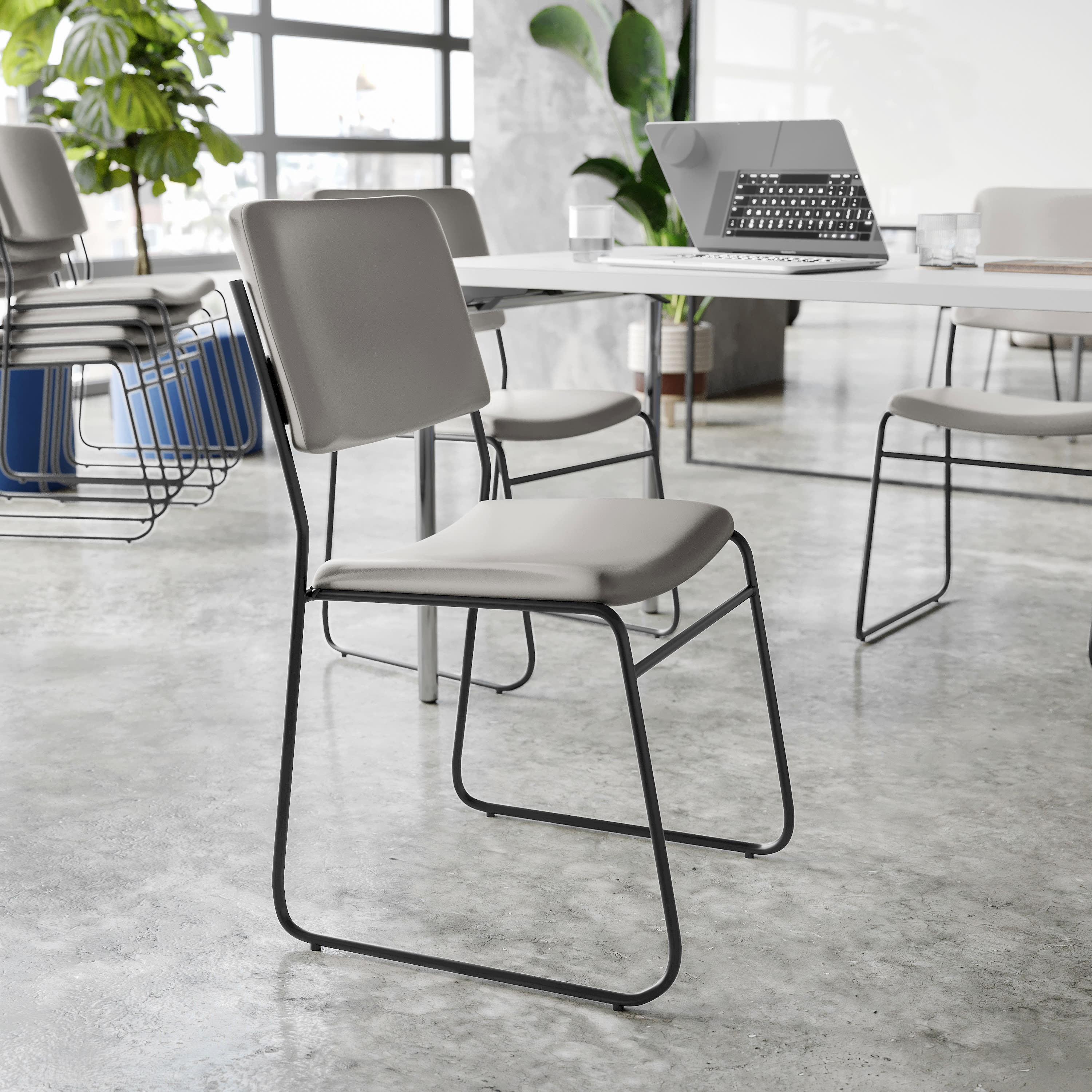 FLASH High Density Stacking Chair with Sled Base 500 lb Gray