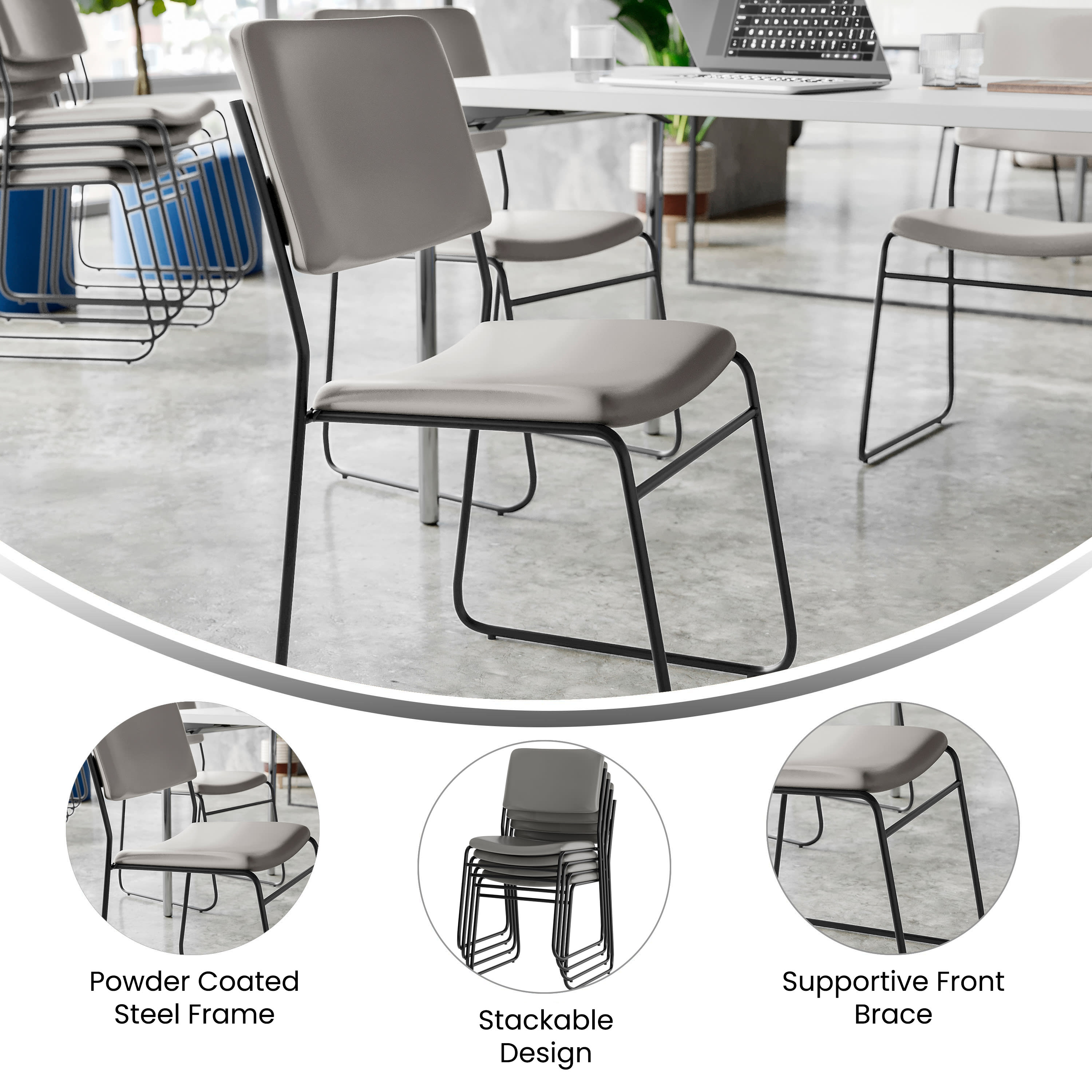 FLASH High Density Stacking Chair with Sled Base 500 lb Gray