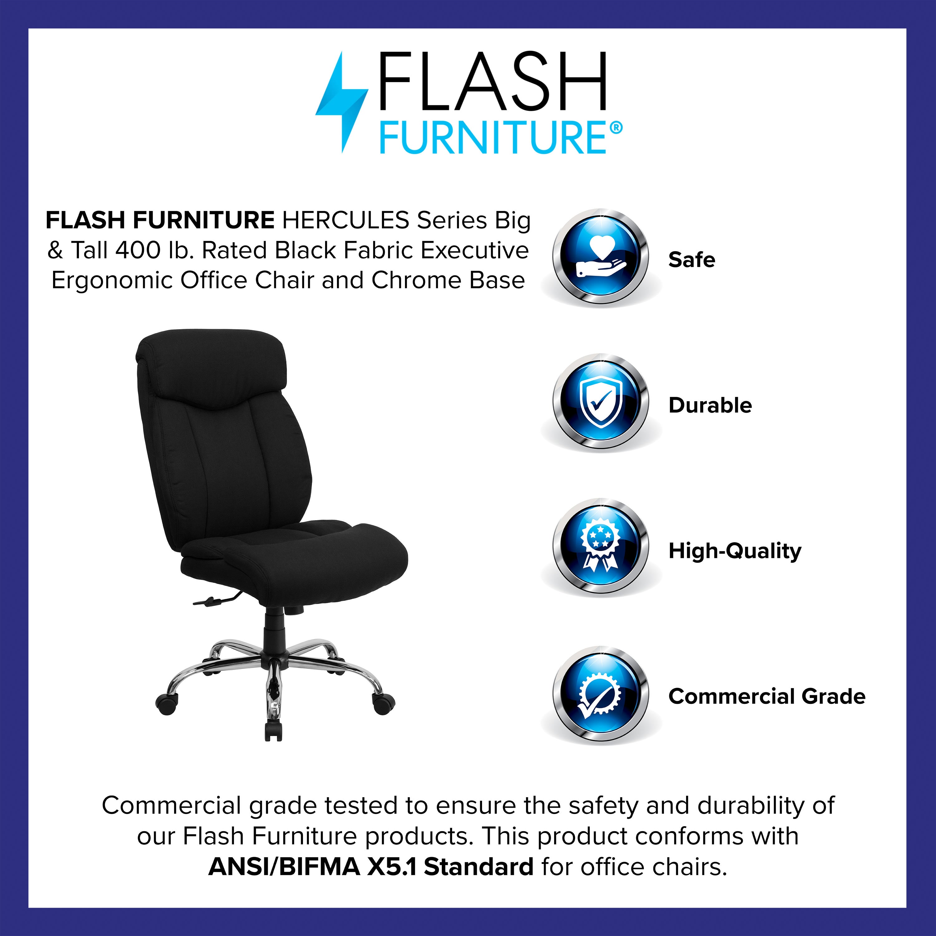 FLASH Hercules Series Big & Tall 400lb High Back Executive Office Chair Black Fabric