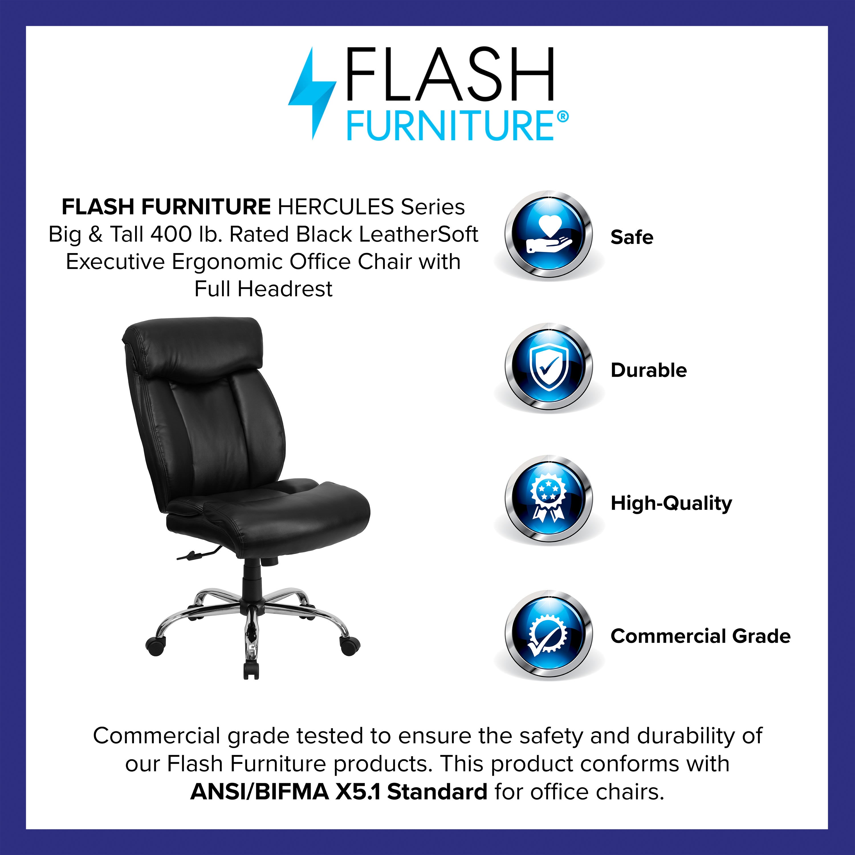 FLASH Hercules Series Big & Tall 400lb High Back Executive Office Chair Black Fabric