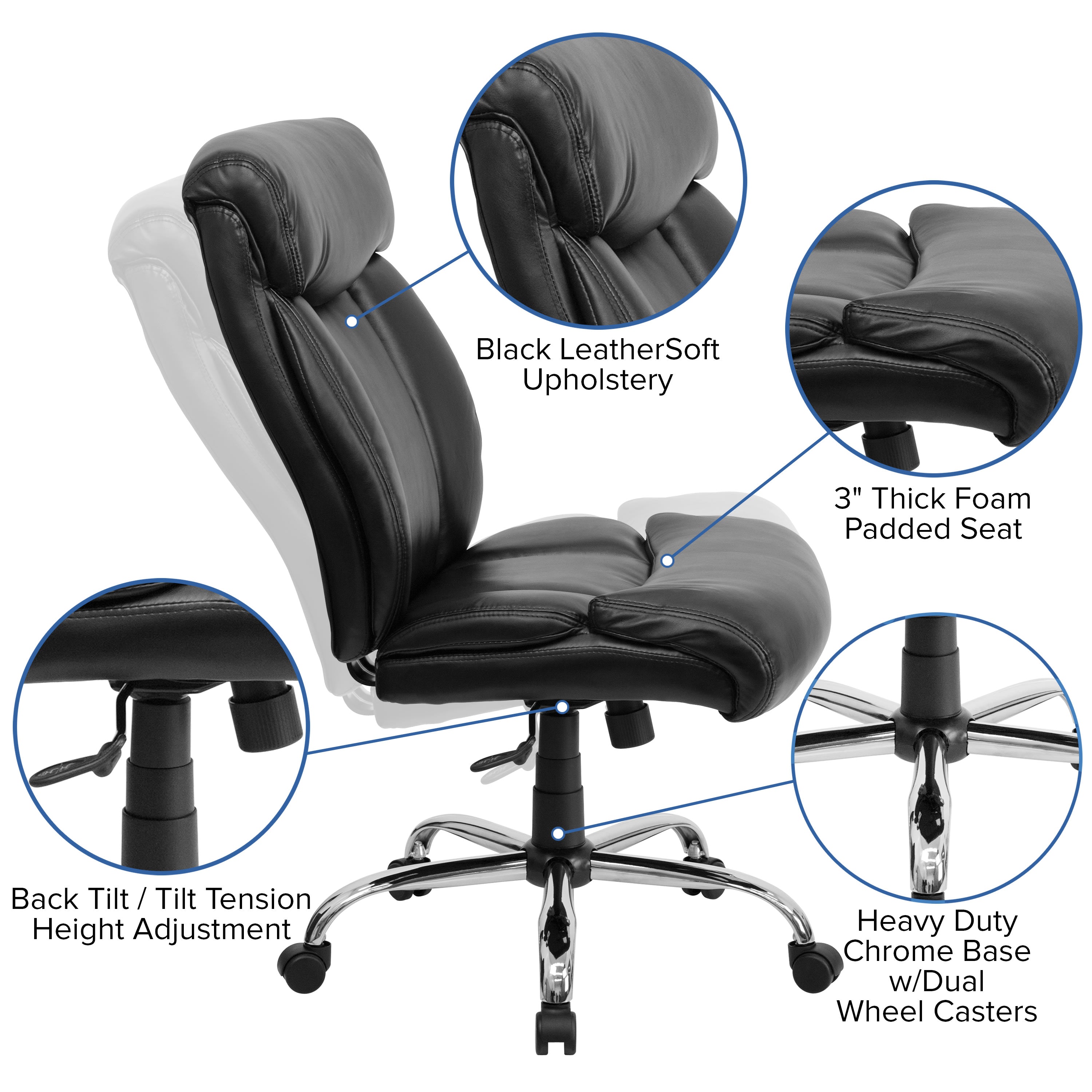 FLASH Hercules Series Big & Tall 400lb High Back Executive Office Chair Black Fabric
